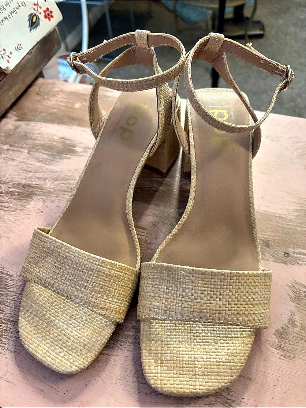Woven  Strappy Block Heel Sandals Like New